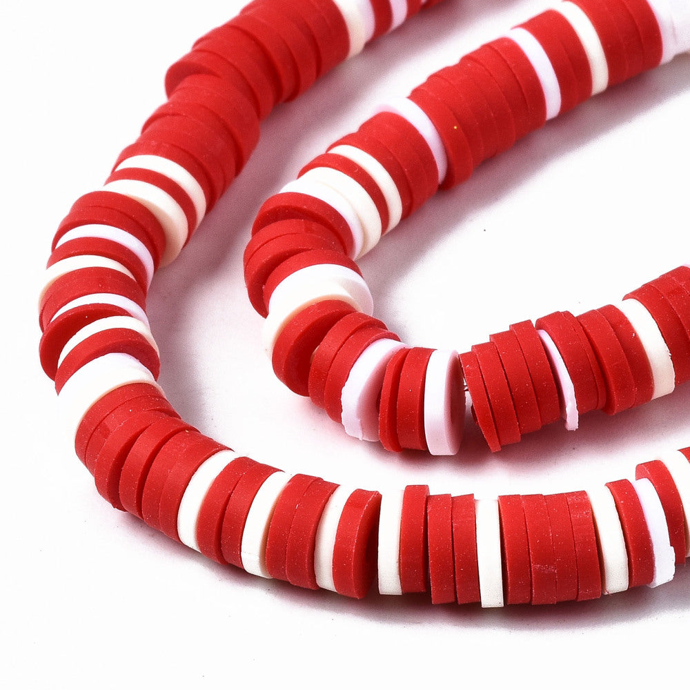 1 Strand, 6mm, Heishi Beads, Environmental Handmade Polymer Clay Beads, Disc/Flat Round  in Red Shades