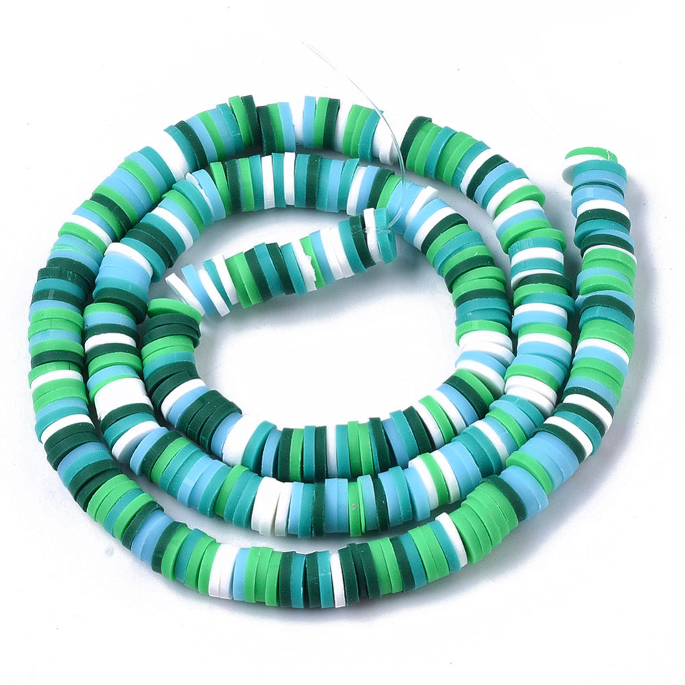 1 Strand, 6mm, Heishi Beads, Environmental Handmade Polymer Clay Beads, Disc/Flat Round  in Green Shades