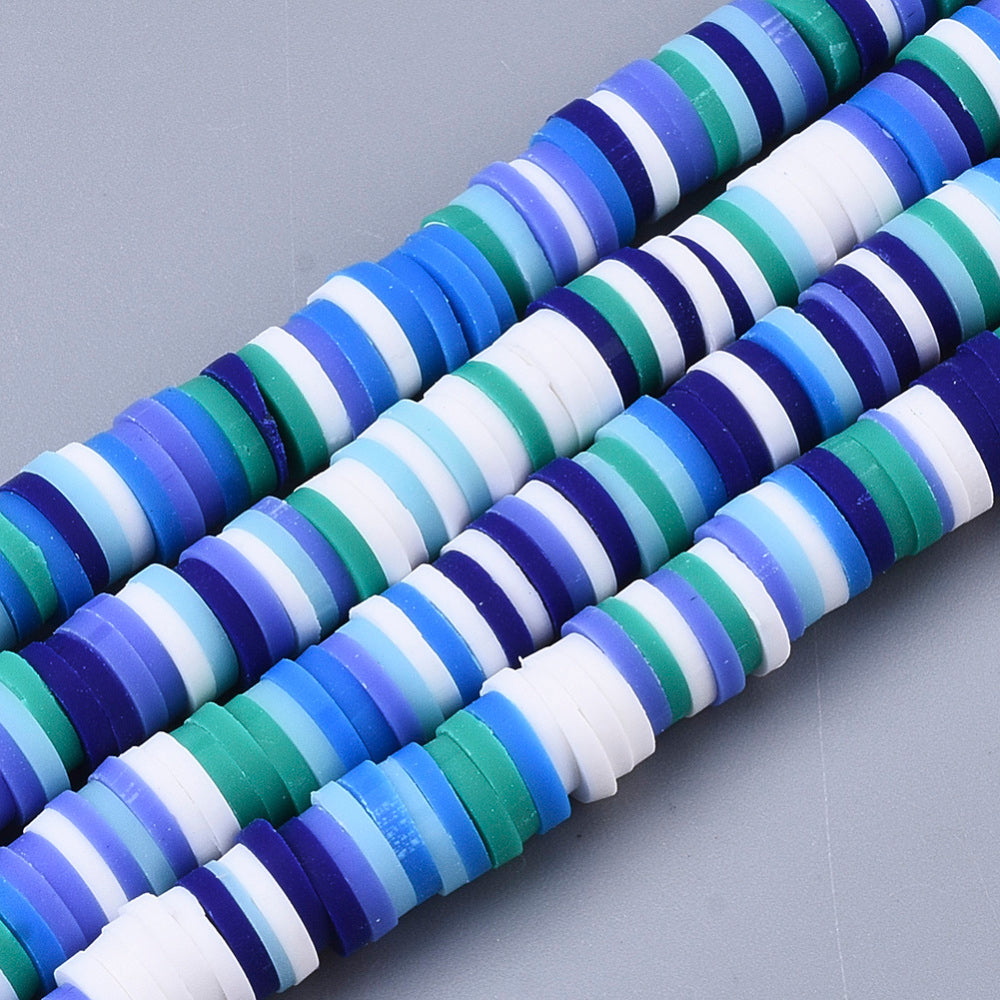 1 Strand, 6mm, Heishi Beads, Environmental Handmade Polymer Clay Beads, Disc/Flat Round  in Blue Shades