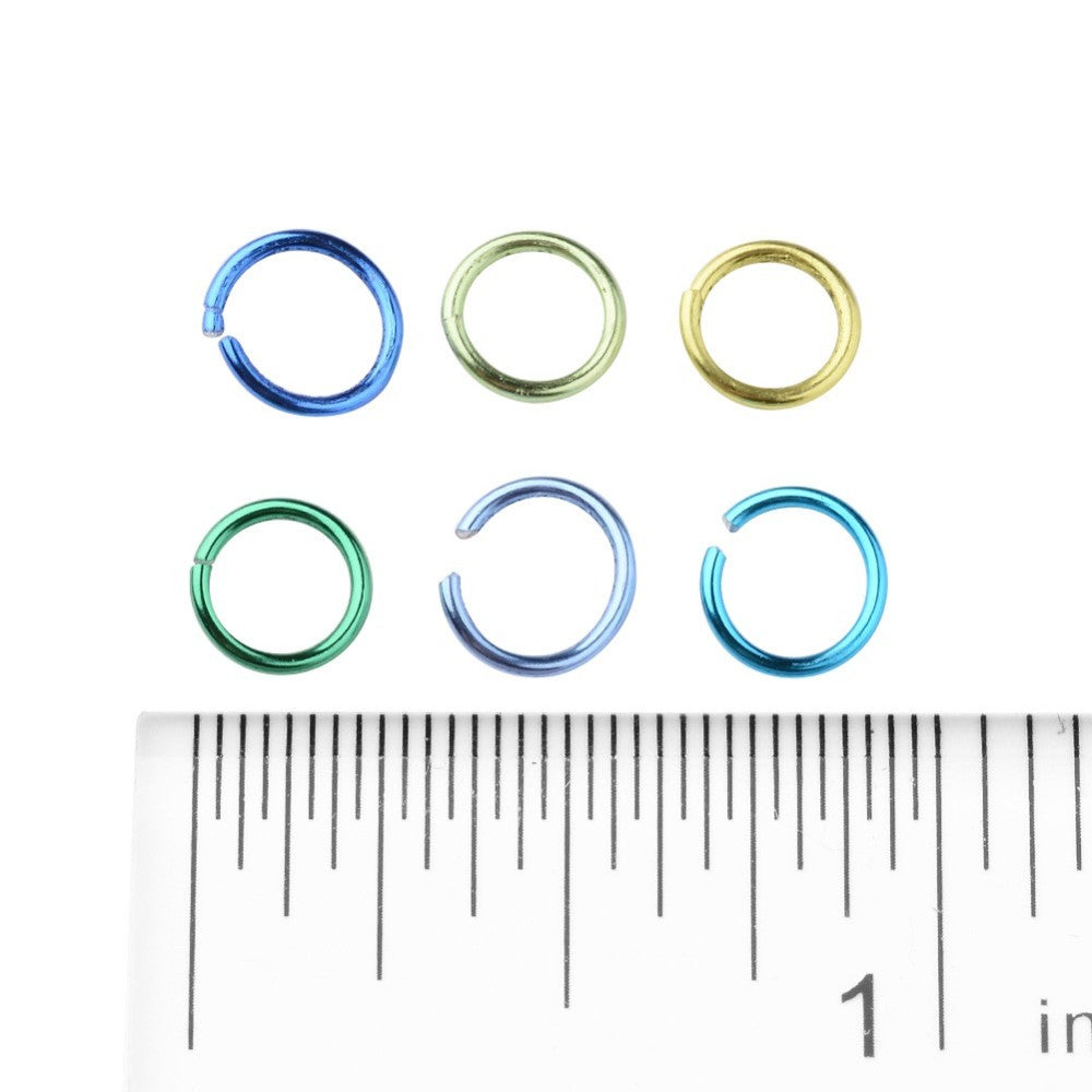 1 box (1,080 pcs), 6x0.8mm, 6 Colors Aluminum Wire Open Jump Rings  in Green Blue Shades Mixed Color