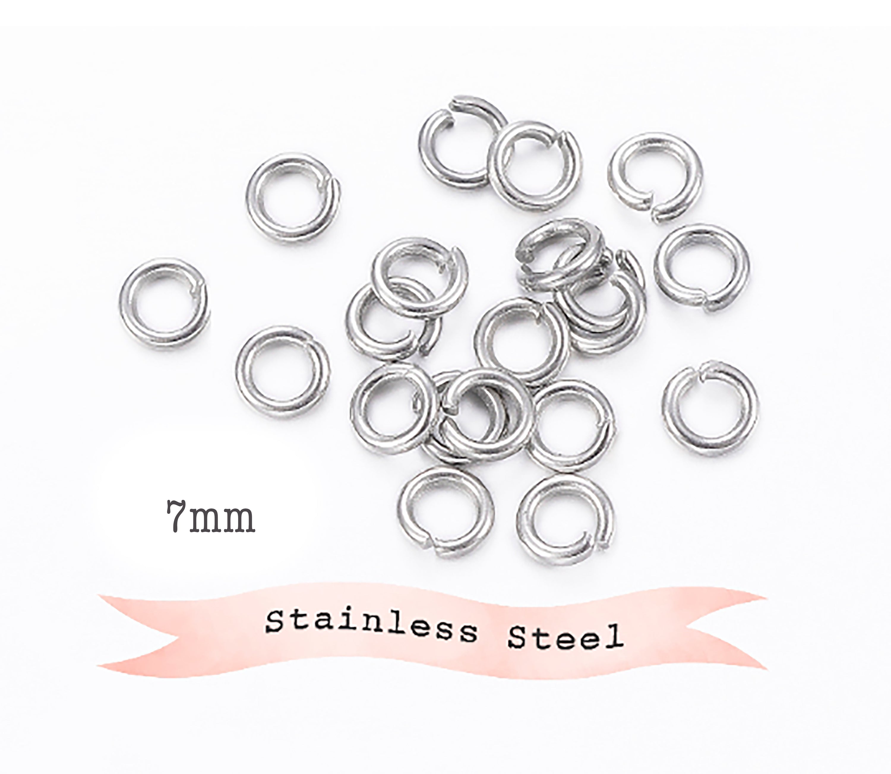 50pcs, 7x1mm (18 Gauge) , 304 Stainless Steel Jump Rings, Close but Unsoldered Jump Rings, in  Stainless Steel Color
