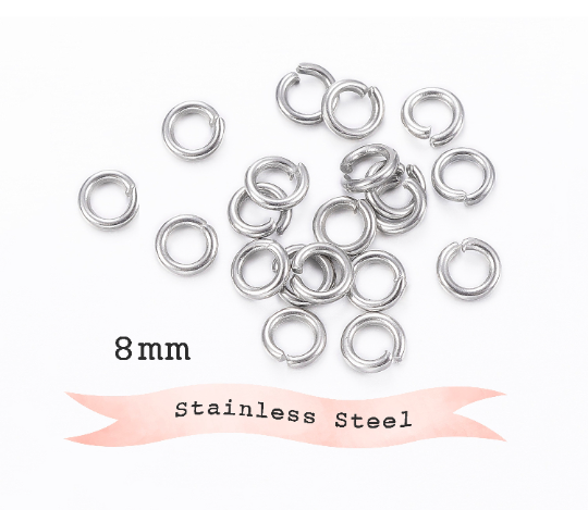 50pcs/ 100pcs, 8x1mm (18 Gauge) , 304 Stainless Steel Jump Rings, Close but Unsoldered Jump Rings, in  Stainless Steel Color
