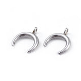 2pcs, 16.5x14.5x2mm , 304 Stainless Steel Pendants, Double Horn/Crescent Moon in Stainless Steel Colour