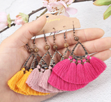 3pairs (6pcs) , Boho Tassel Drop Earrings Bundles Jewelry Accessories