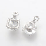 1pc, 11x7x5.5mm, Alloy Cubic Zirconia Charms, Nickel Free, Real Platinum Plated, Cat