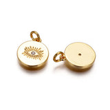 1pc, 15x13x1.5mm, Brass Evil Eye Charm, with Micro Pave Cubic Zirconia and Jump Rings