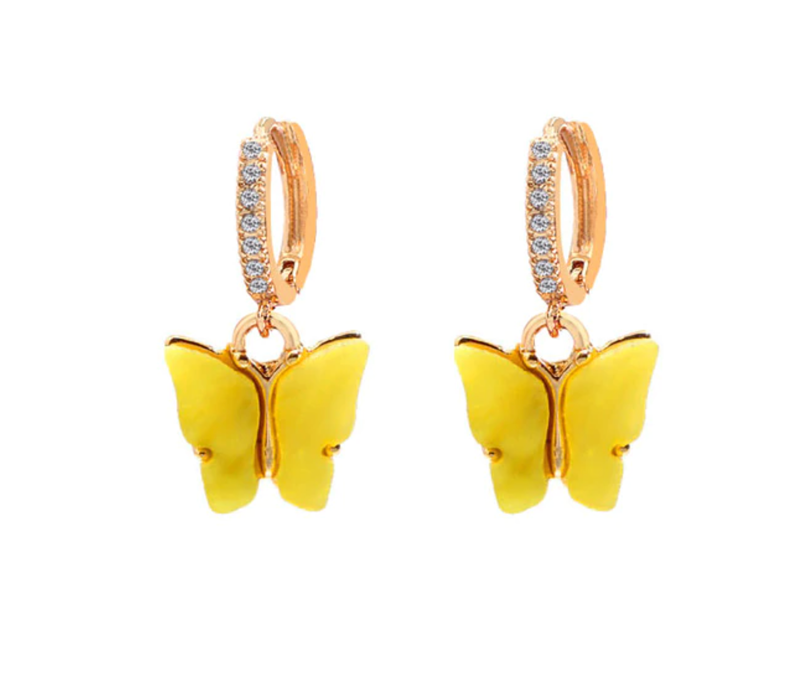 1 pair(2pcs),  Butterfly Drop Earrings in Yellow