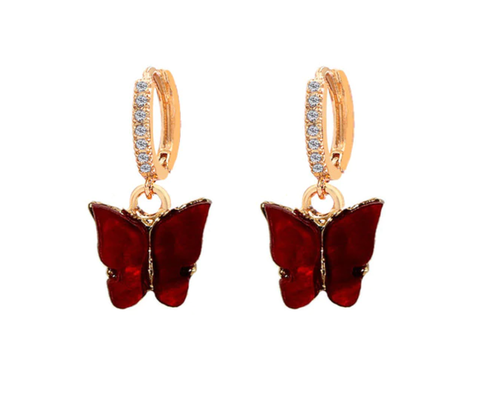 1 pair(2pcs),  Butterfly Drop Earrings in Red