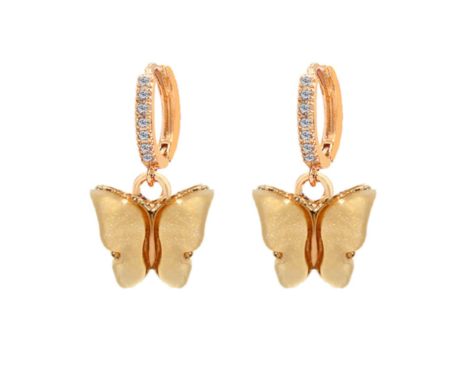 1 pair(2pcs),  Butterfly Drop Earrings in Gold
