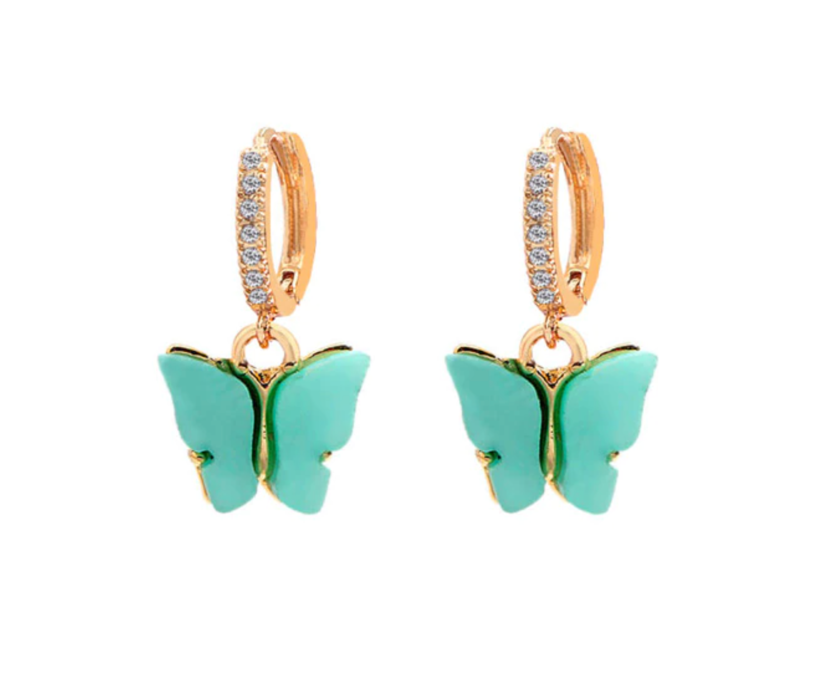 1 pair(2pcs),  Butterfly Drop Earrings in Mint