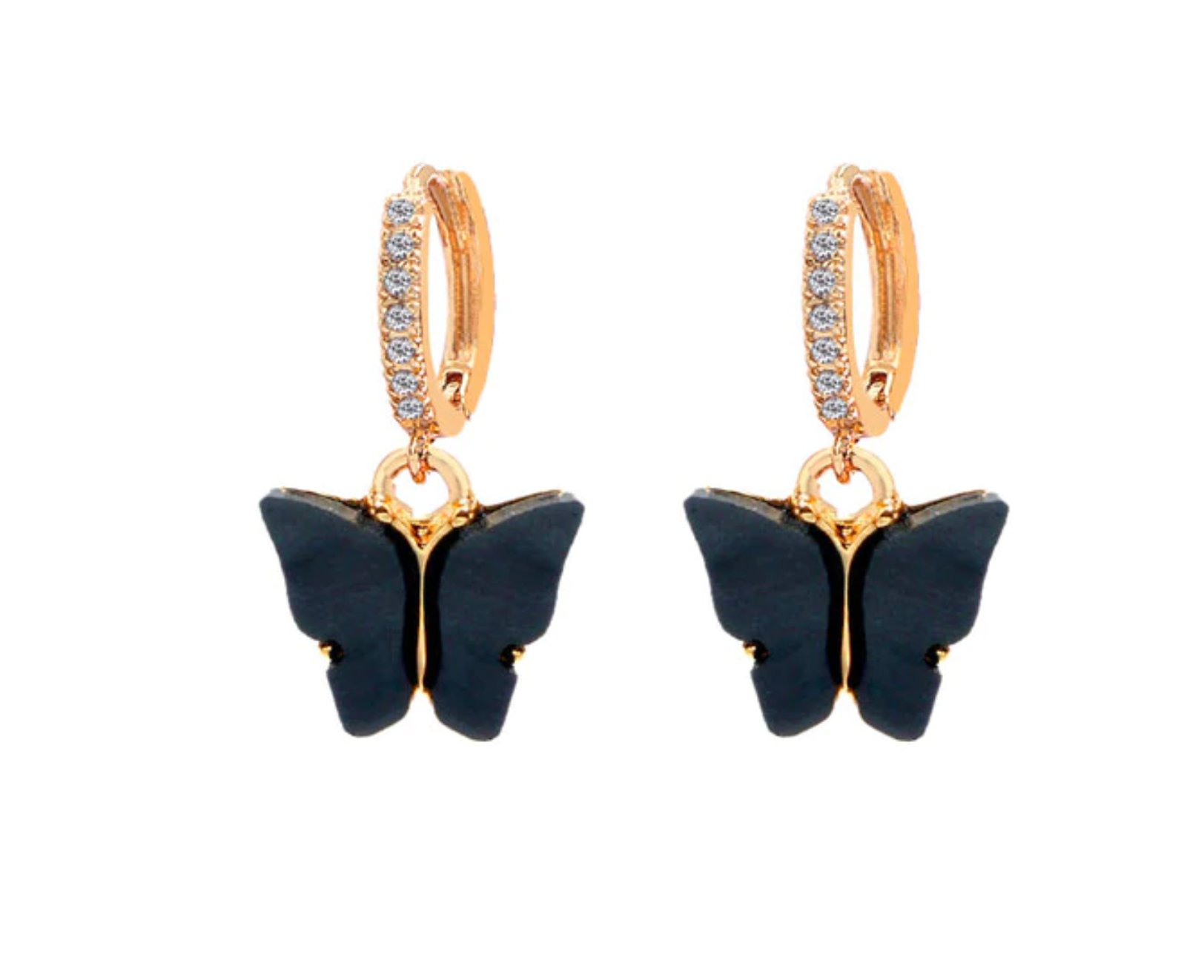 1 pair(2pcs),  Butterfly Drop Earrings in Black