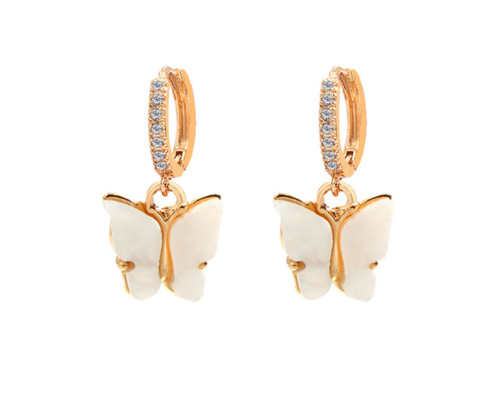 1 pair(2pcs),  Butterfly Drop Earrings in Floral White