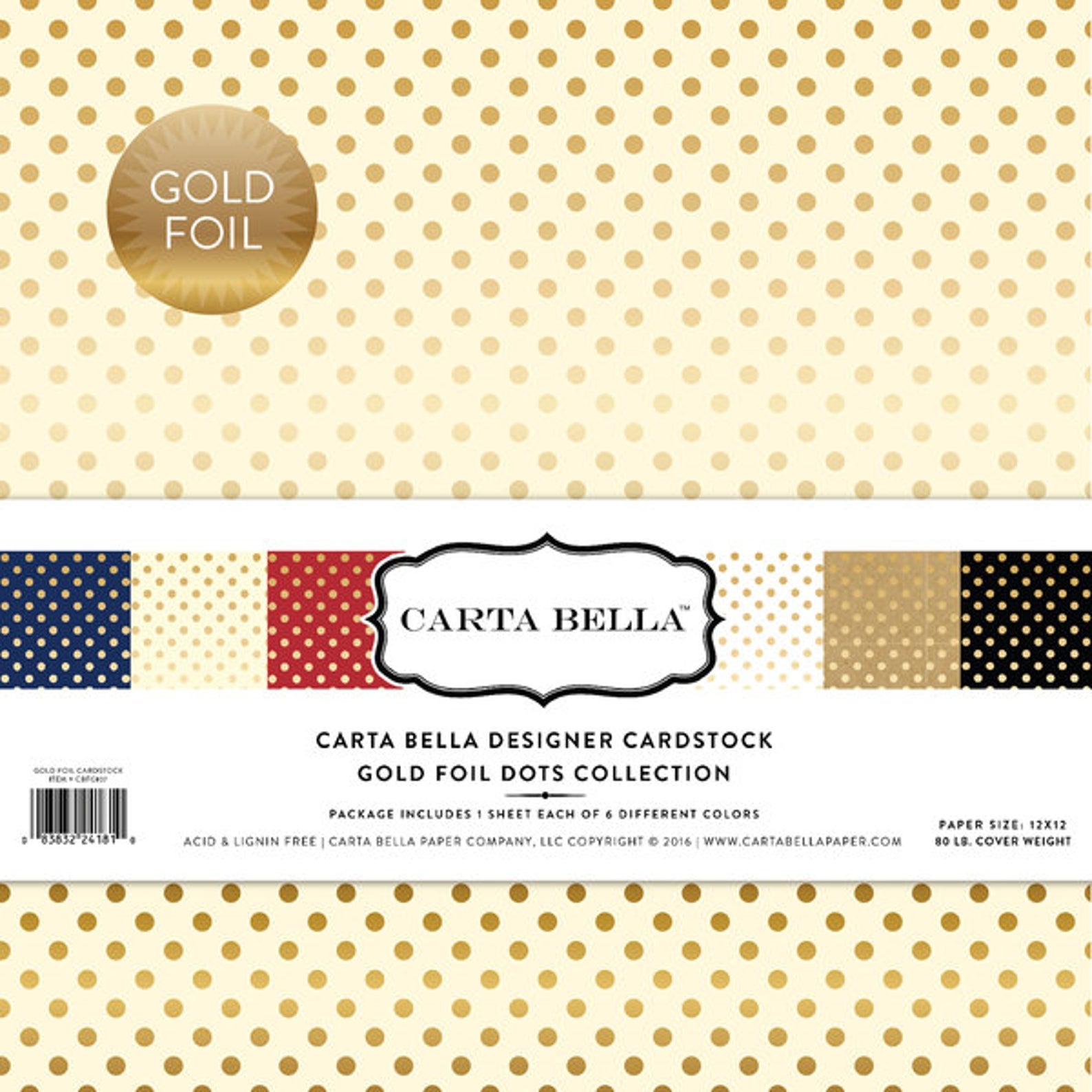 Carta Bella Designer Cardstock Gold Foil Dots Collection Kit