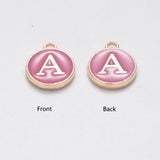 1pc , 12x15mm , Round Enamel Alphabet / Letter Pendant / Charm in Flamingo