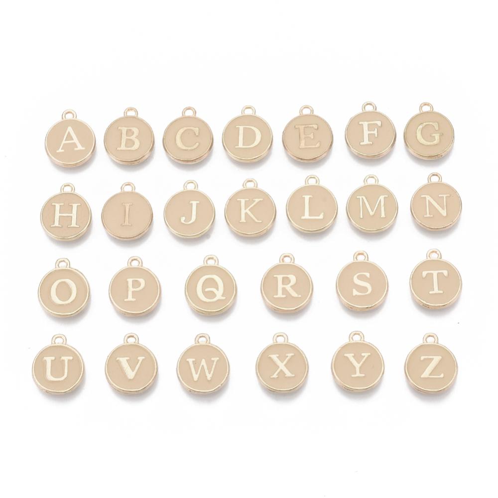 1pc, 12mm, Round Enamel Alphabet / Letter Pendant / Charm in Peach Puff
