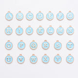 1pc , 12x15mm , Round Enamel Alphabet / Letter Pendant / Charm in Sky Blue