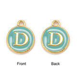 1pc , 12x15mm , Round Enamel Alphabet / Letter Pendant / Charm in Turquoise