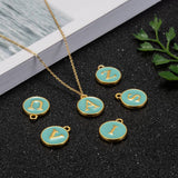 1pc , 12x15mm , Round Enamel Alphabet / Letter Pendant / Charm in Turquoise