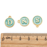 1pc , 12x15mm , Round Enamel Alphabet / Letter Pendant / Charm in Turquoise