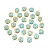 1pc , 12x15mm , Round Enamel Alphabet / Letter Pendant / Charm in Turquoise