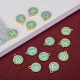 1pc , 12x15mm , Round Enamel Alphabet / Letter Pendant / Charm in Turquoise