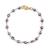 1pc, 187mm long, 304 Stainless Steel Evil Eye Charm Bracelets, in Deep blue and gold colour