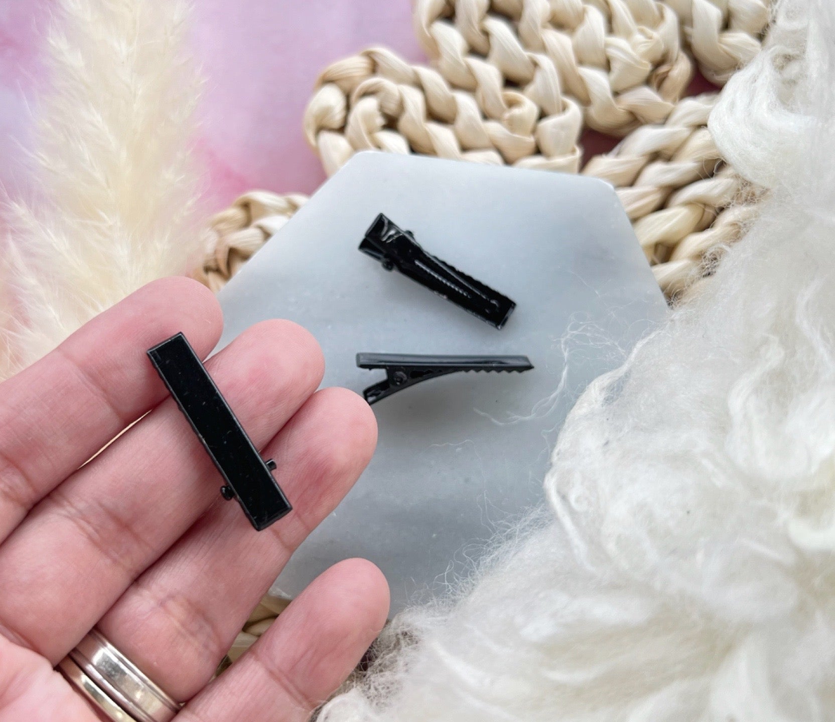 10pcs, 32x7mm, Black Iron Flat Alligator Hair Clip Findings, DIY Hair Accessories Making