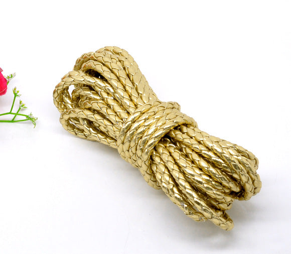 2 Meters, 5mm, Faux Leather Jewelry Braided Cord Gold