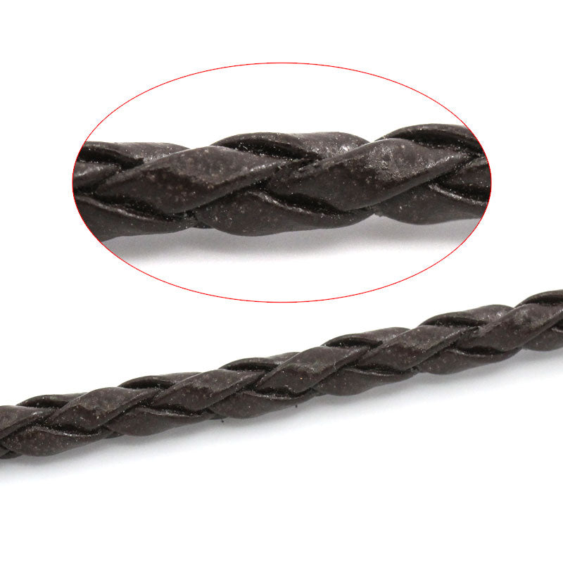 2 Meters, 3mm, Faux Leather Jewelry Braided Cord Coffee