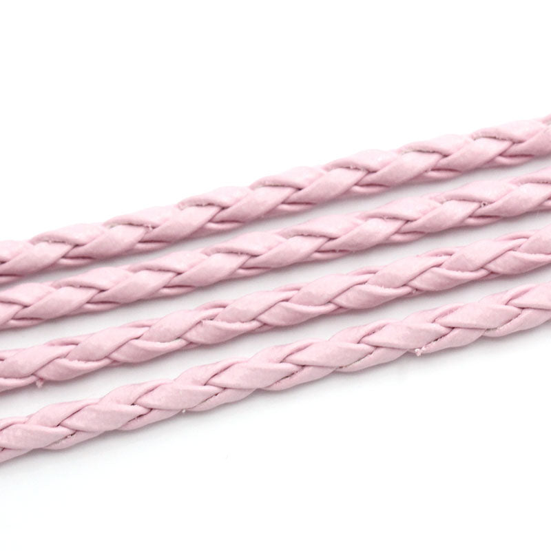 2 Meters, 3mm, Faux Leather Jewelry Braided Cord Pink