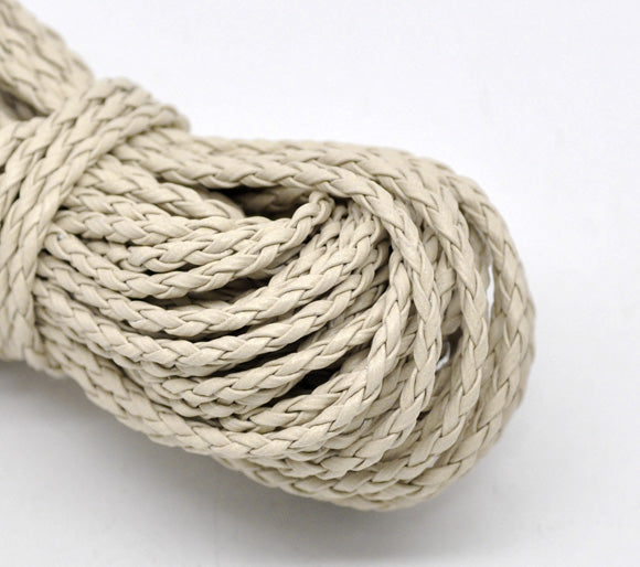 2 Meters, 3mm, Faux Leather Jewelry Braided Cord Beige