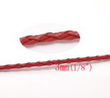 2 Meters, 3mm, Faux Leather Jewelry Braided Cord Red