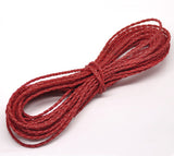 2 Meters, 3mm, Faux Leather Jewelry Braided Cord Red