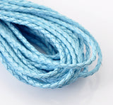 2 Meters, 3mm, Faux Leather Jewelry Braided Cord Skyblue