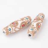1pc, 60x17mm, Rice Handmade Indonesia Beads, with Gold  Plated Alloy Cores, White