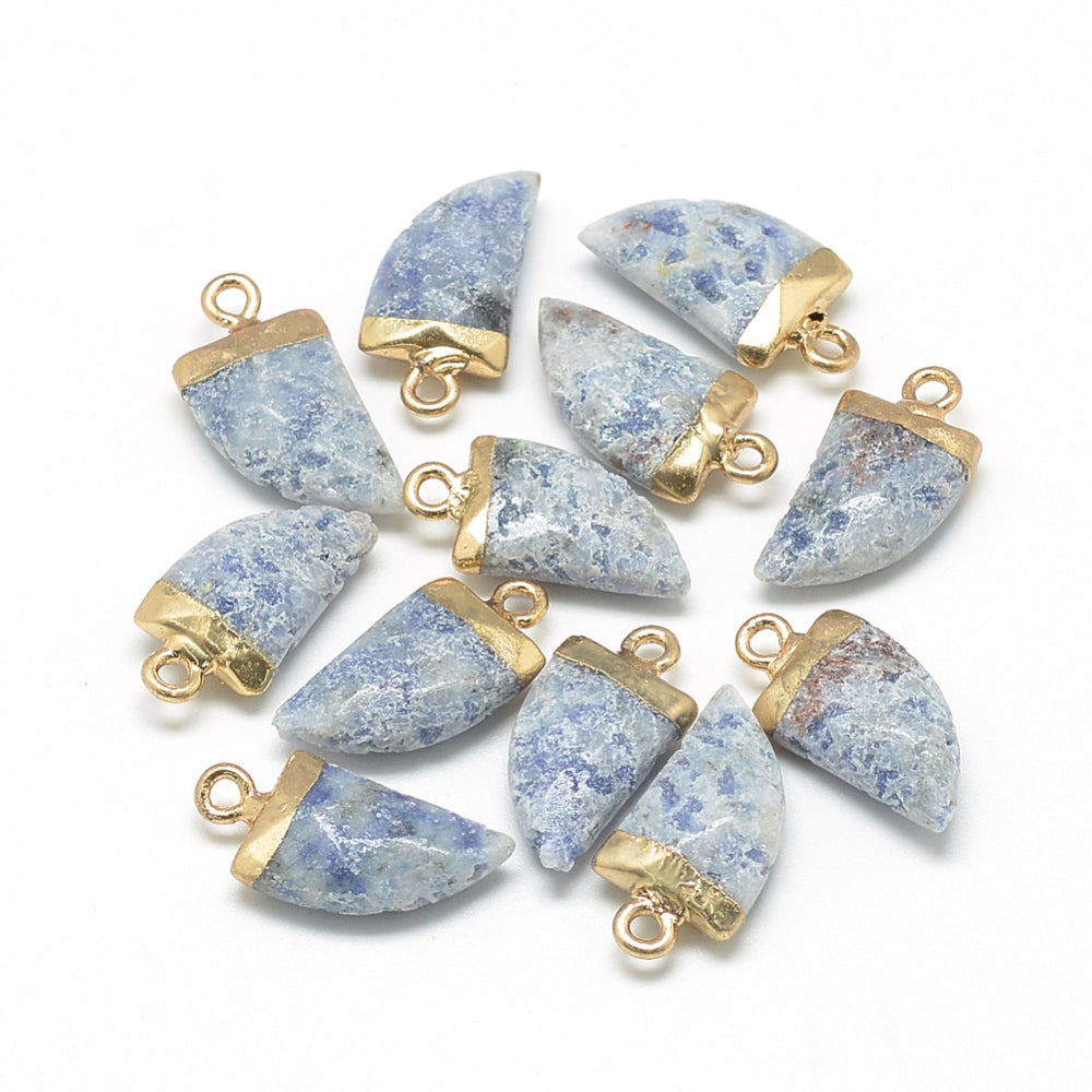Natural Sodalite Pointed Pendants, with Brass Findings, Faceted, Tusk Shape, Golden in SteelBlue