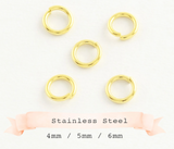 50pcs, 4/5/6mmx0.8mm, 304 Stainless Steel Close but Unsoldered Jump Rings in Golden