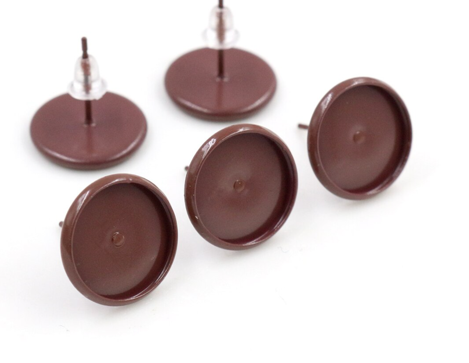 4pcs, 12mm Tray, Color Plated Earring Studs / Settings, Earrings Blank, Lead free and nickel free in Brown