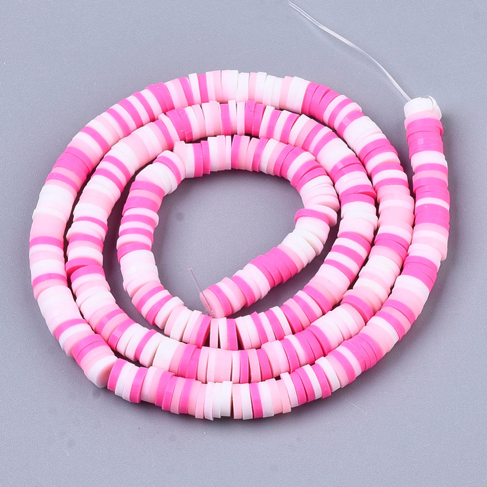 1 Strand, 4mm, Heishi Beads, Environmental Handmade Polymer Clay Beads,  Disc/Flat Round in Hot Pink shades