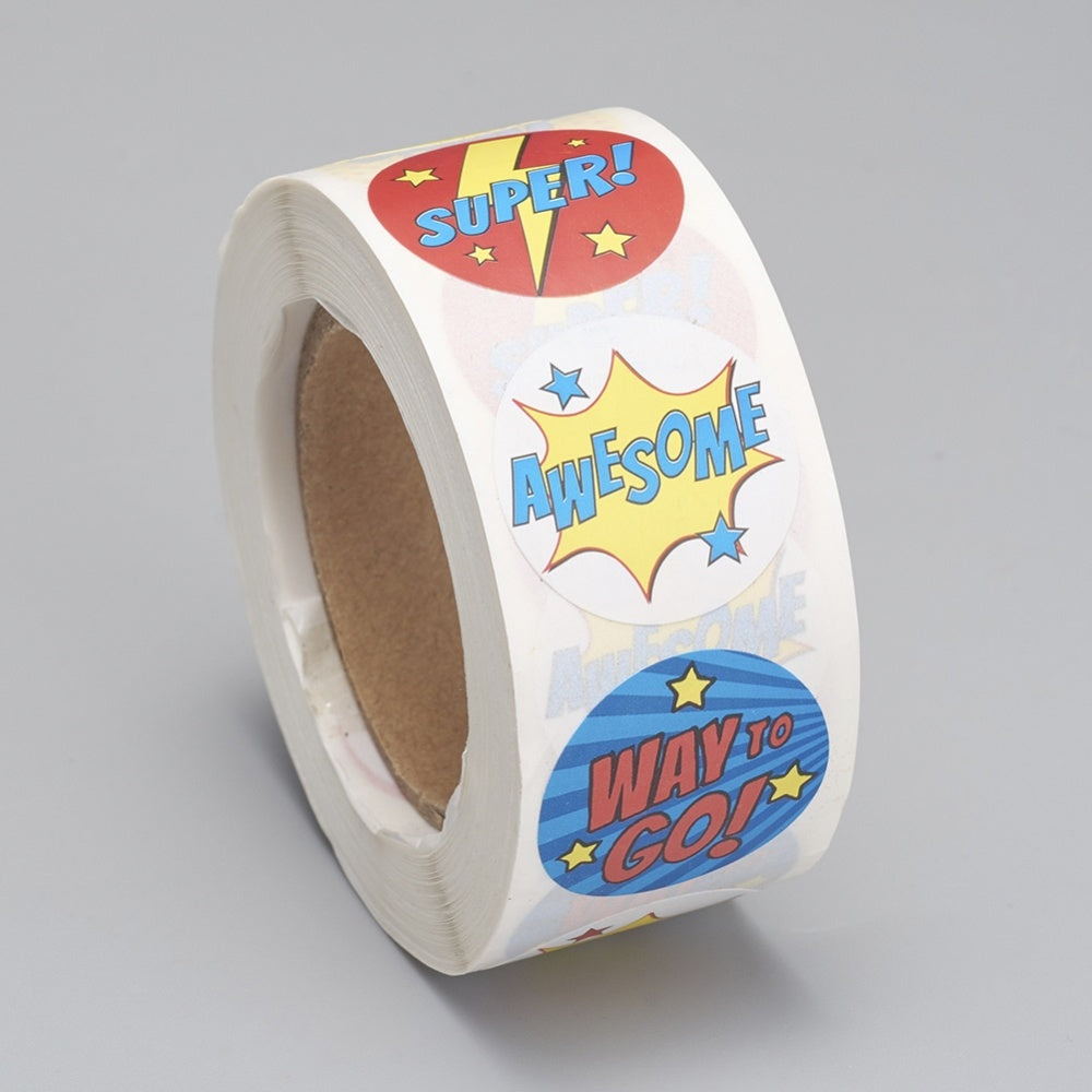 1 roll (500pcs/roll), 25mm, Thank You Round Stickers Labels in Superhero Print
