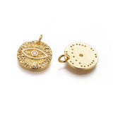 1pc, 14.5x2mm, Brass Evil Eye Charm, with Micro Pave Cubic Zirconia and Jump Rings