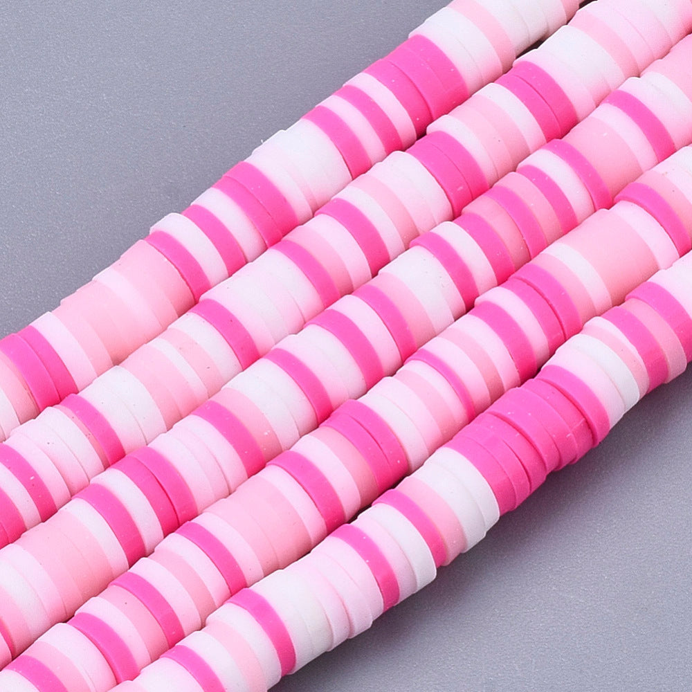 1 Strand, 4mm, Heishi Beads, Environmental Handmade Polymer Clay Beads,  Disc/Flat Round in Hot Pink shades