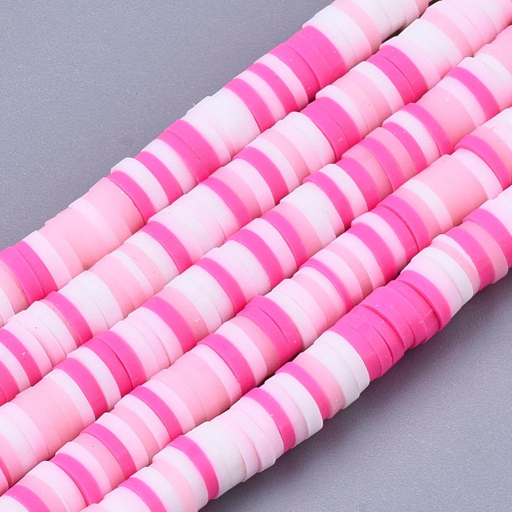 1 Strand, 4mm, Heishi Beads, Environmental Handmade Polymer Clay Beads, Disc/Flat Round  in Hot Pink shades