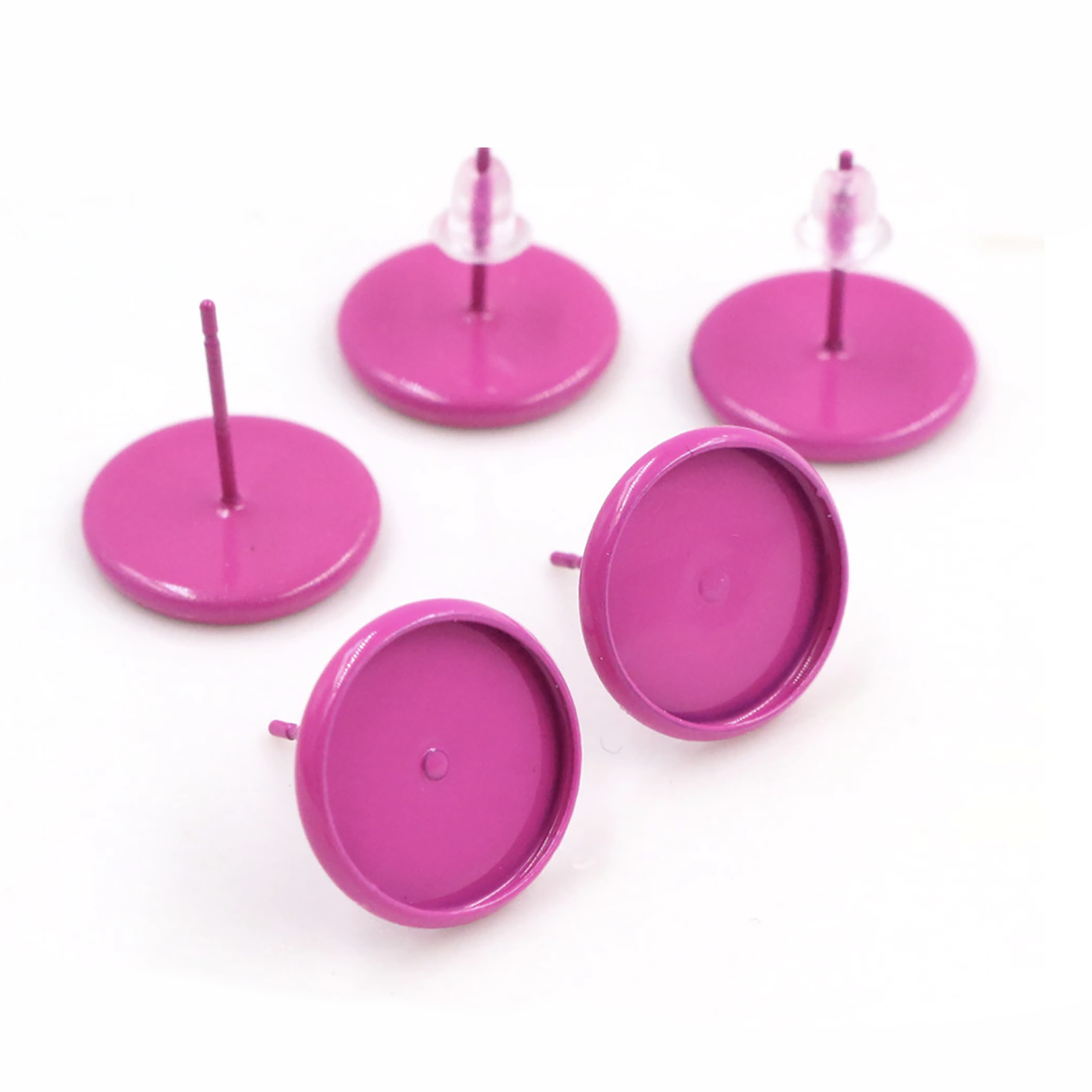 4pcs, 12mm Tray, Color Plated Earring Studs / Settings, Earrings Blank, Lead free and nickel free in Fuchsia