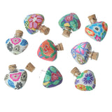 CLEARANCE!!! - 3pcs Heart shaped Polymer Clay & Glass Bottles Jewelry Vials Cork Stoppers At Random Flower