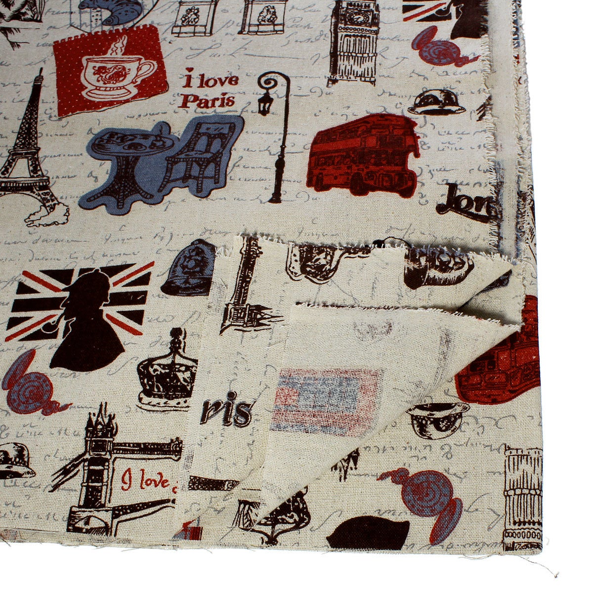 Europe Landmarks Print Cotton and Linen Fabric