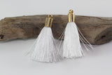 2pc Approx 35-40mm, Beautiful White Silk Tassel In Gold Cap