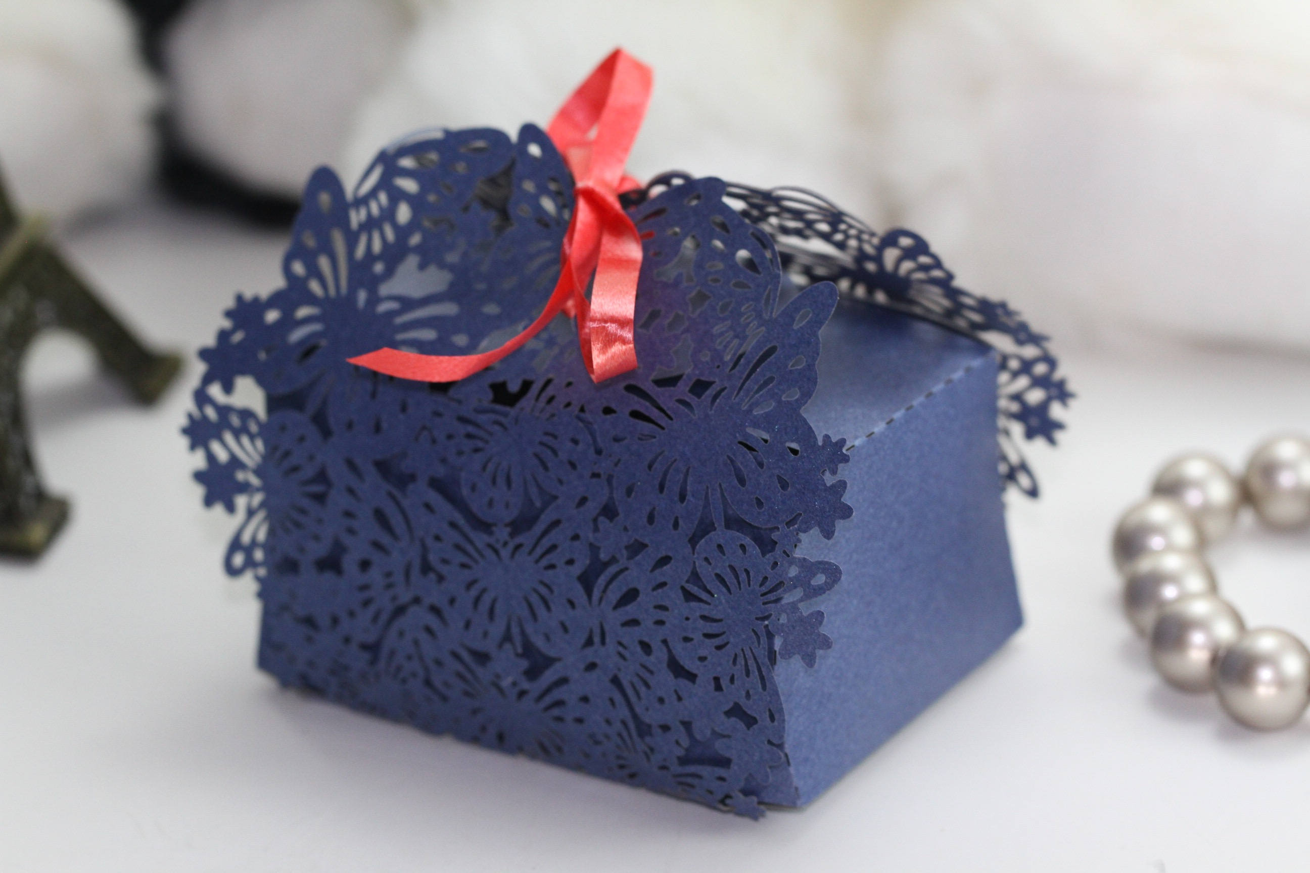 1pack (10pcs)  Blue Lace Cut Butterfly Favour Box