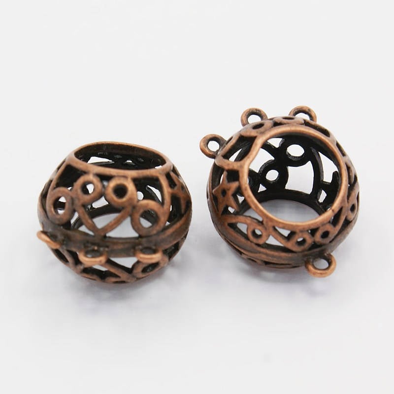 2pcs 17mm X 13mm X 11mm Brass Findings, Pendant Links, Oval, Red Copper,