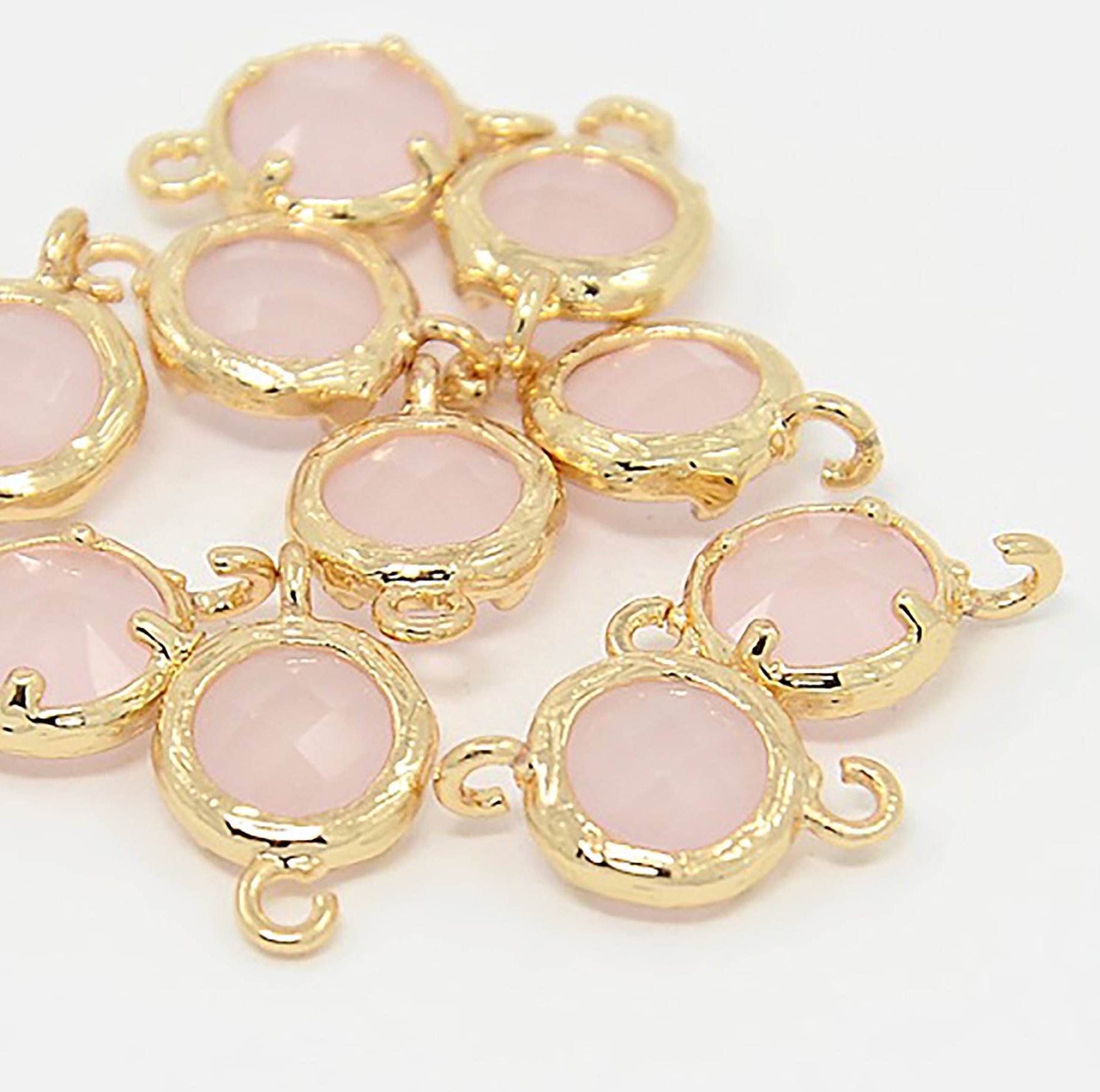 2pcs, 13x8x3.5mm Real Gold Plated Brass Glass Normal Links, 1/1Loops, Faceted Flat Round, Lavender Blush